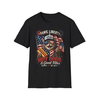 Paws, Liberty & USA Cat T-Shirt — Patriotic 4th of July Cat Graphic Tee
