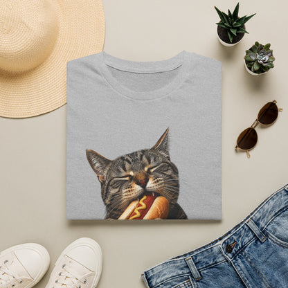 Cat Eating Hot Dog T-Shirt — Funny Cute Cat Graphic Tee