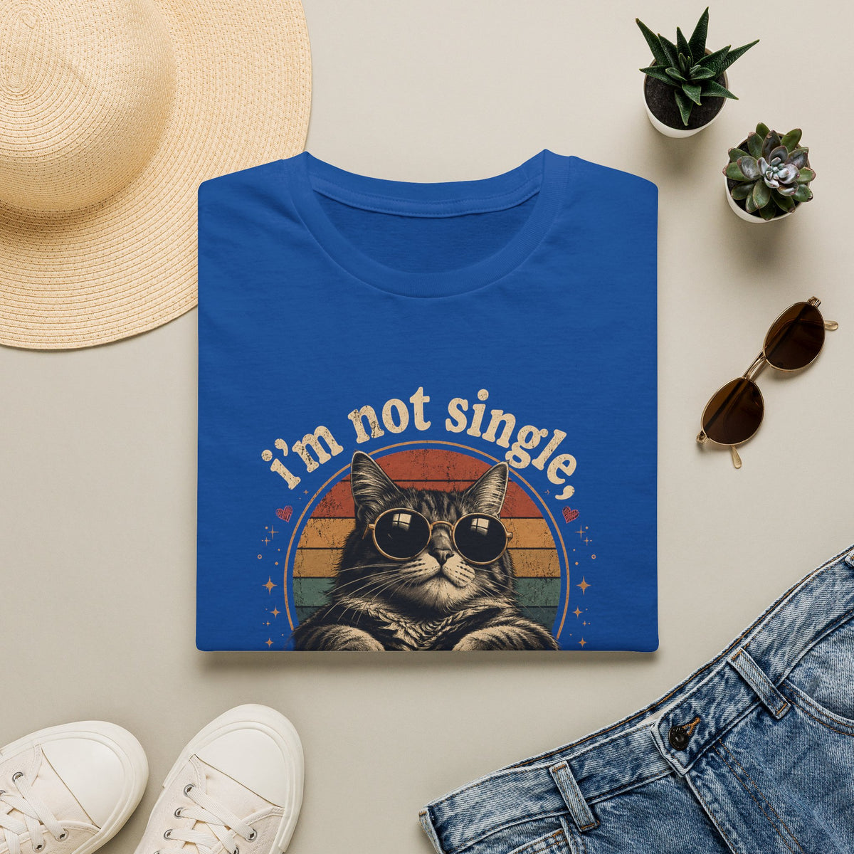 I'm Not Single, I Have a Cat T-Shirt — Retro Cat Sunglasses Graphic Tee