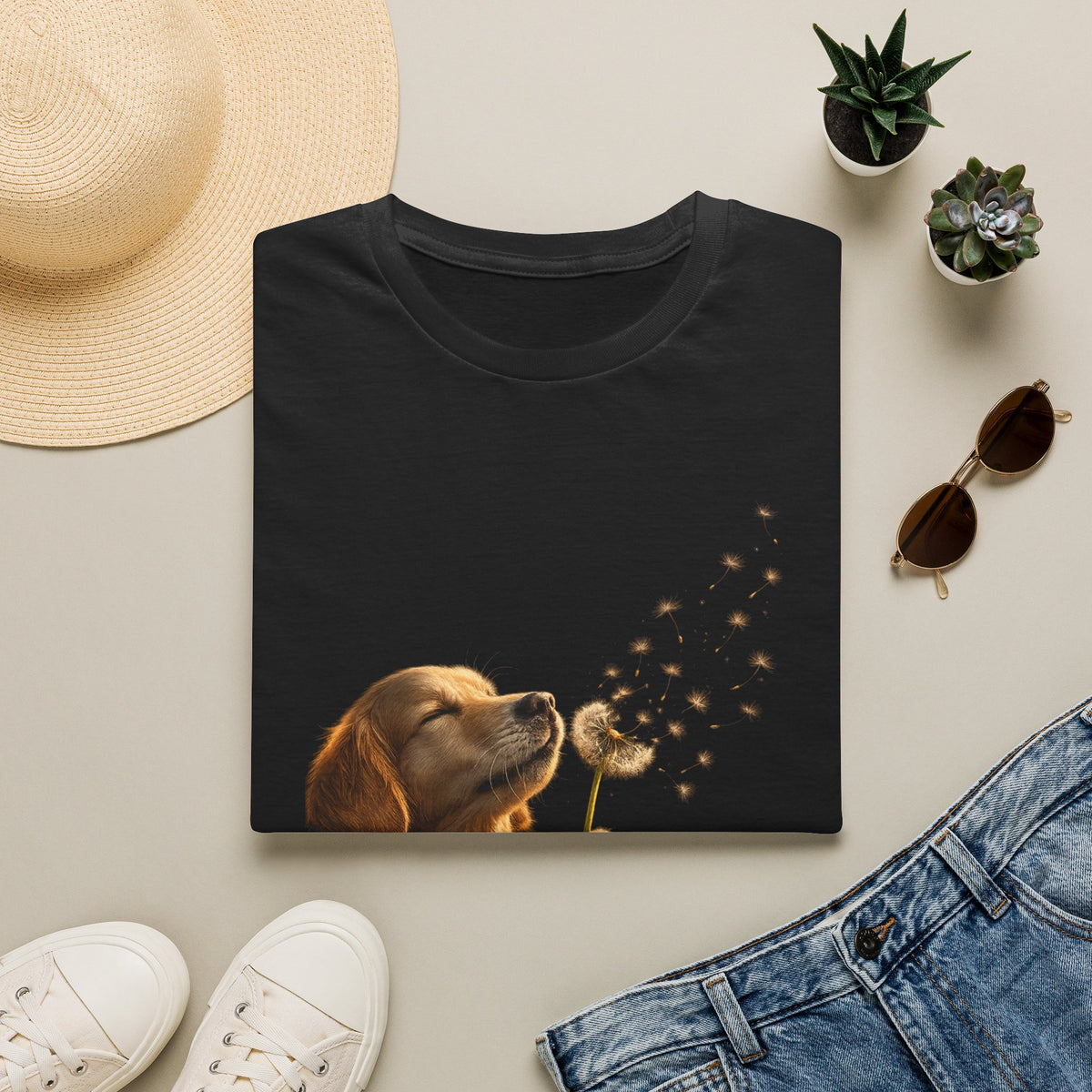 Puppy & Dandelion T-Shirt — Cute Dog Blowing Dandelion Graphic Tee
