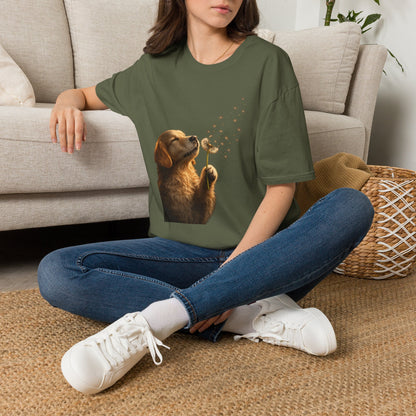 Puppy & Dandelion T-Shirt — Cute Dog Blowing Dandelion Graphic Tee