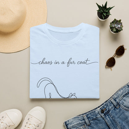 Cat Line Art T-Shirt — "chaos in a fur coat" Minimalist Cat Shirt