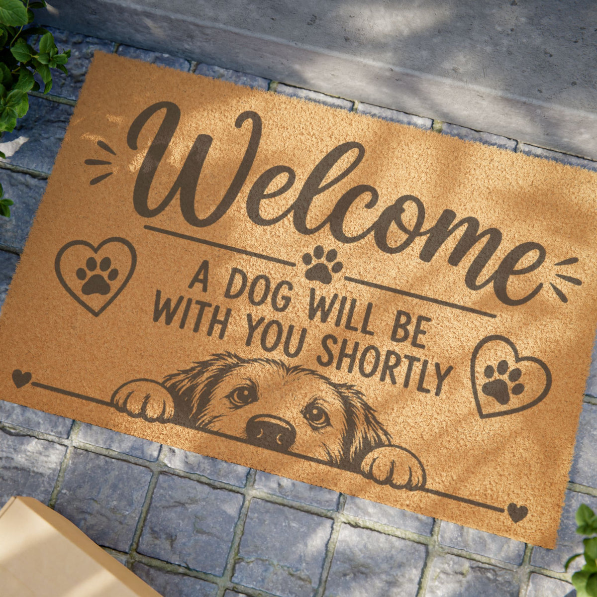 Welcome Doormat — "A Dog Will Be With You Shortly" Coir Pet Lover Welcome Mat