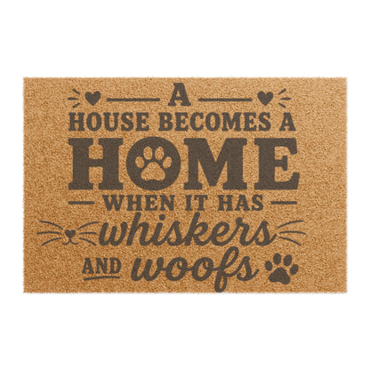 Doormat — "A House Becomes a Home When It Has Whiskers and Woofs" Pet Welcome Mat