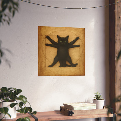 Vitruvian Black Cat Poster — Vintage Anatomy Art Print