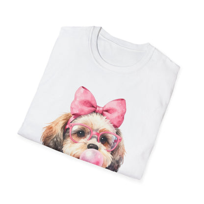 Shih Tzu Bubblegum Bow T-Shirt — Cute Puppy Tee for Dog Lovers