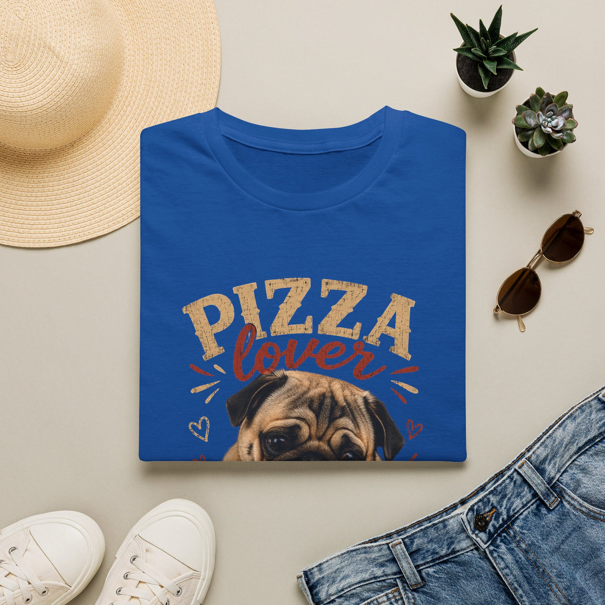Pizza Lover Pug T-Shirt — Cute Dog & Pizza Graphic Tee for Pet and Food Fans