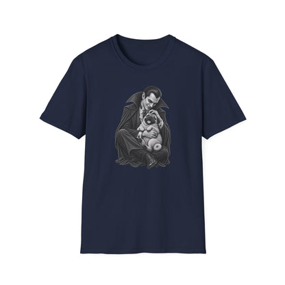 Vampire Holding Pug T‑Shirt — Gothic Cute Dog Tee