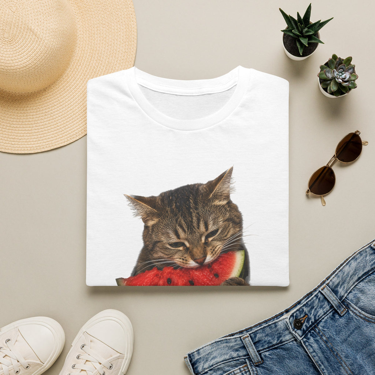 Cat Eating Watermelon T‑Shirt — Cute Summer Cat Graphic Tee