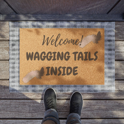 Welcome! Wagging Tails Inside Doormat — Pet-Friendly Coir Welcome Mat