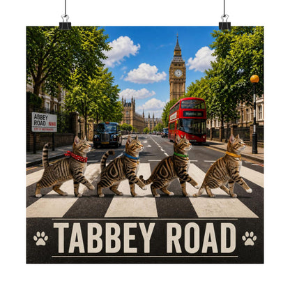 Tabbey Road Matte Poster — Funny Cats Crossing Abbey Road Wall Art