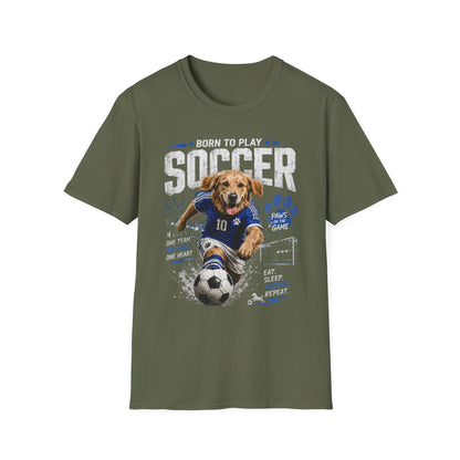 Born to Play Soccer T-Shirt — Golden Retriever Soccer Dog Design