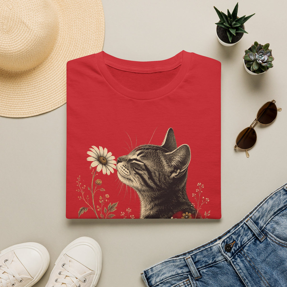 Cat & Wildflower T-Shirt — Whimsical Floral Kitty Tee