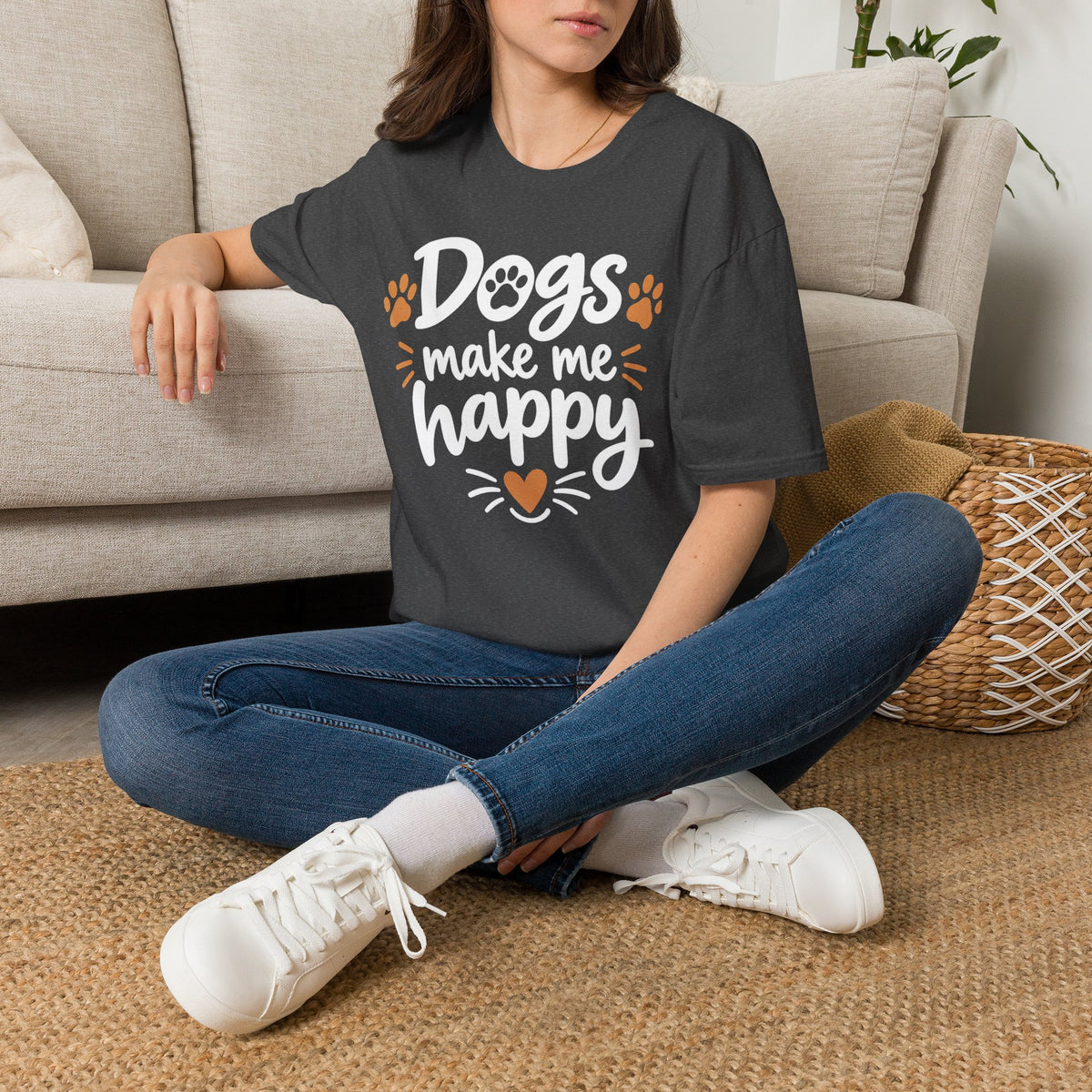 Dogs Make Me Happy T-Shirt — Cute Paw Print Dog Lover Tee