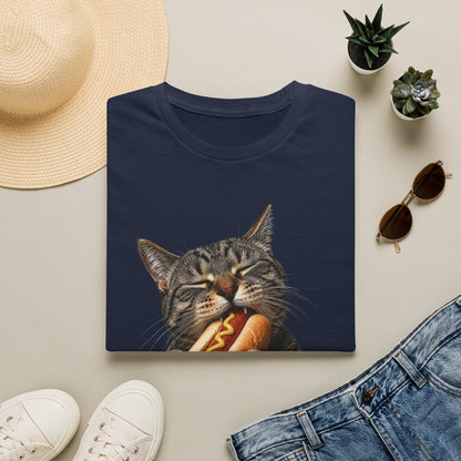 Cat Eating Hot Dog T-Shirt — Funny Cute Cat Graphic Tee