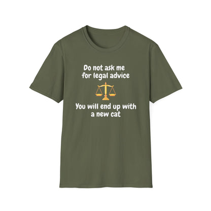 Do Not Ask Me For Legal Advice T‑Shirt — Funny Lawyer Cat Scales Tee
