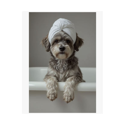 Dog Spa Poster — Cute Puppy in Towel Matte Vertical Wall Art