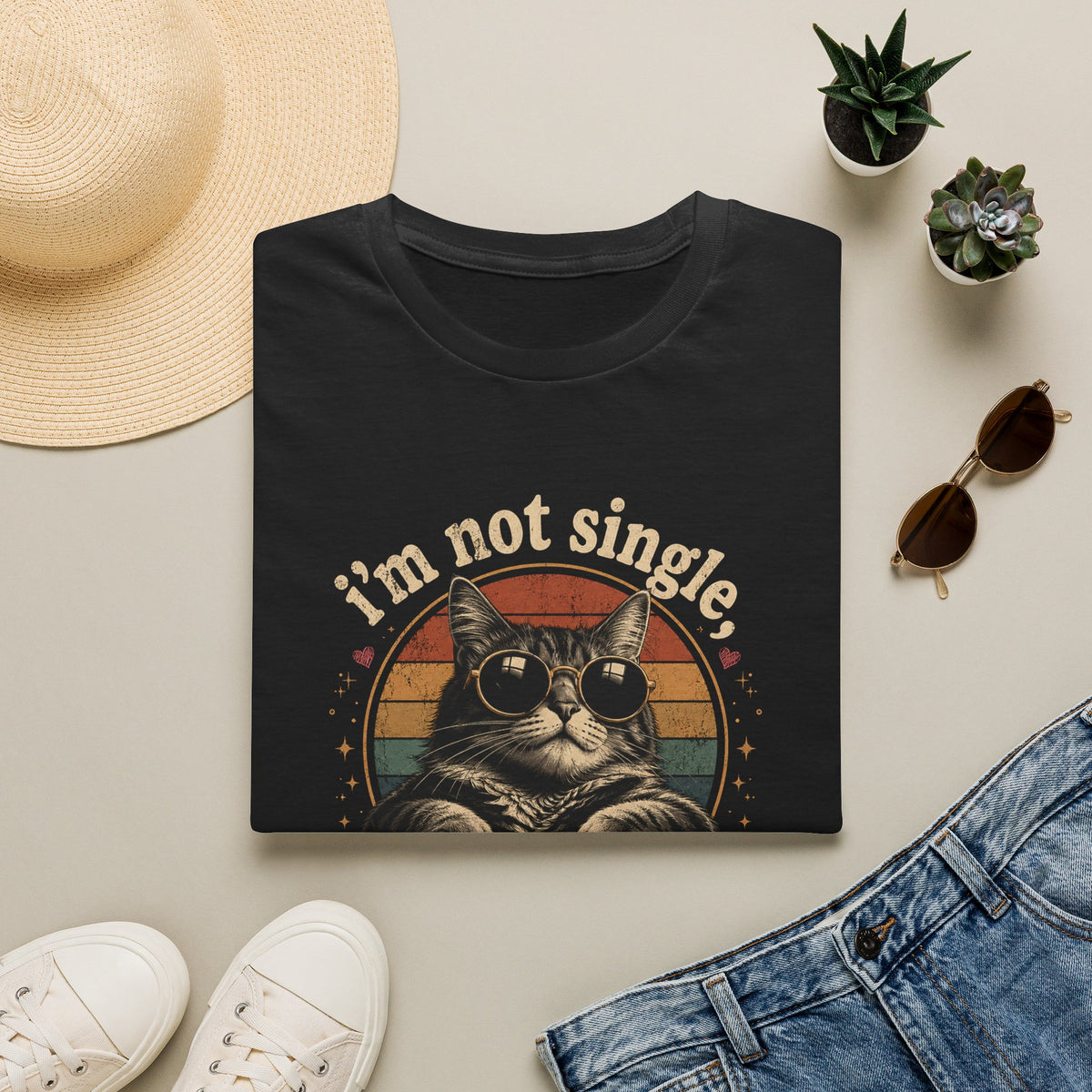 I'm Not Single, I Have a Cat T-Shirt — Retro Cat Sunglasses Graphic Tee