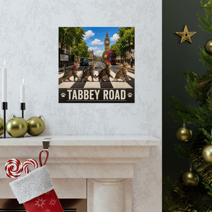 Tabbey Road Matte Poster — Funny Cats Crossing Abbey Road Wall Art