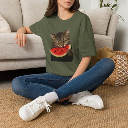 Cat Eating Watermelon T‑Shirt — Cute Summer Cat Graphic Tee