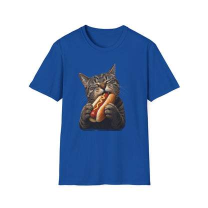 Cat Eating Hot Dog T-Shirt — Funny Cute Cat Graphic Tee