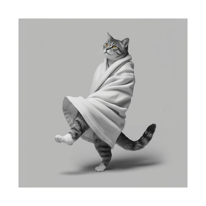Digital download Dancing Cat Poster — Whimsical Cat Wrapped in Blanket Matte Print