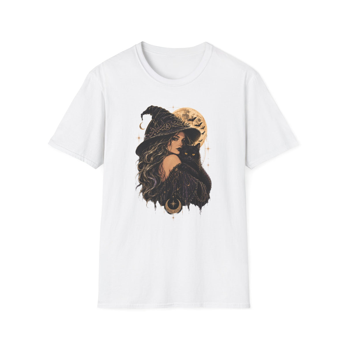 Witch & Black Cat Moon T-Shirt — Mystical Halloween Graphic Tee