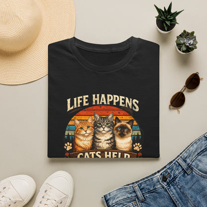 Life Happens Cats Help T-Shirt — Vintage Cat Lover Tee