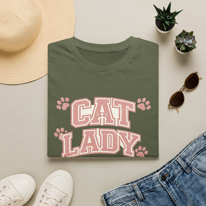 Cat Lady T-Shirt — Cute Pink Paw Print Graphic Tee for Cat Lovers