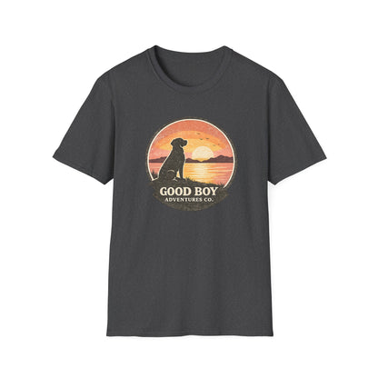 Dog Sunset T-Shirt — "Good Boy" Retro Beach Graphic Tee