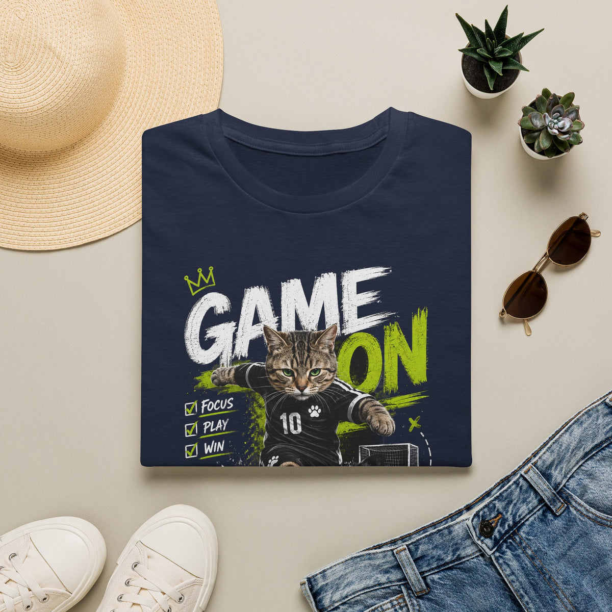Game On Soccer T‑Shirt — Cat Player Design (Focus • Play • Win)