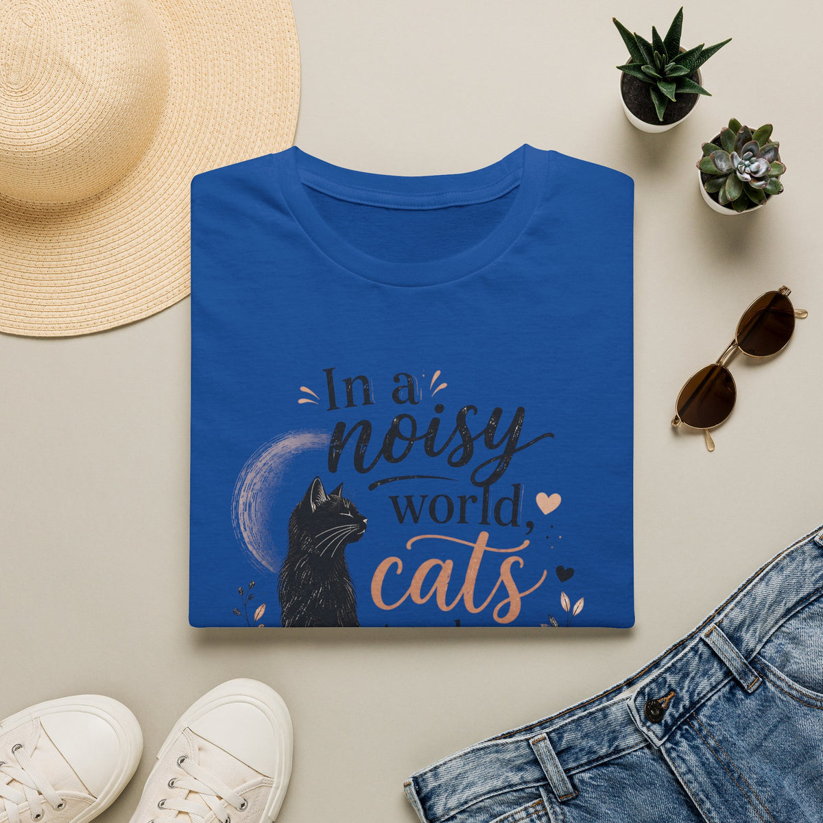 Cat Lover T‑Shirt — "In a Noisy World, Cats Teach Us Quiet Love"