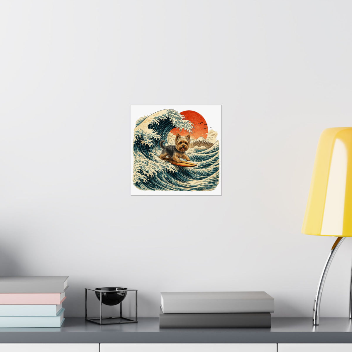 Surfing Yorkie Poster — Vintage Wave Art Matte Vertical Print