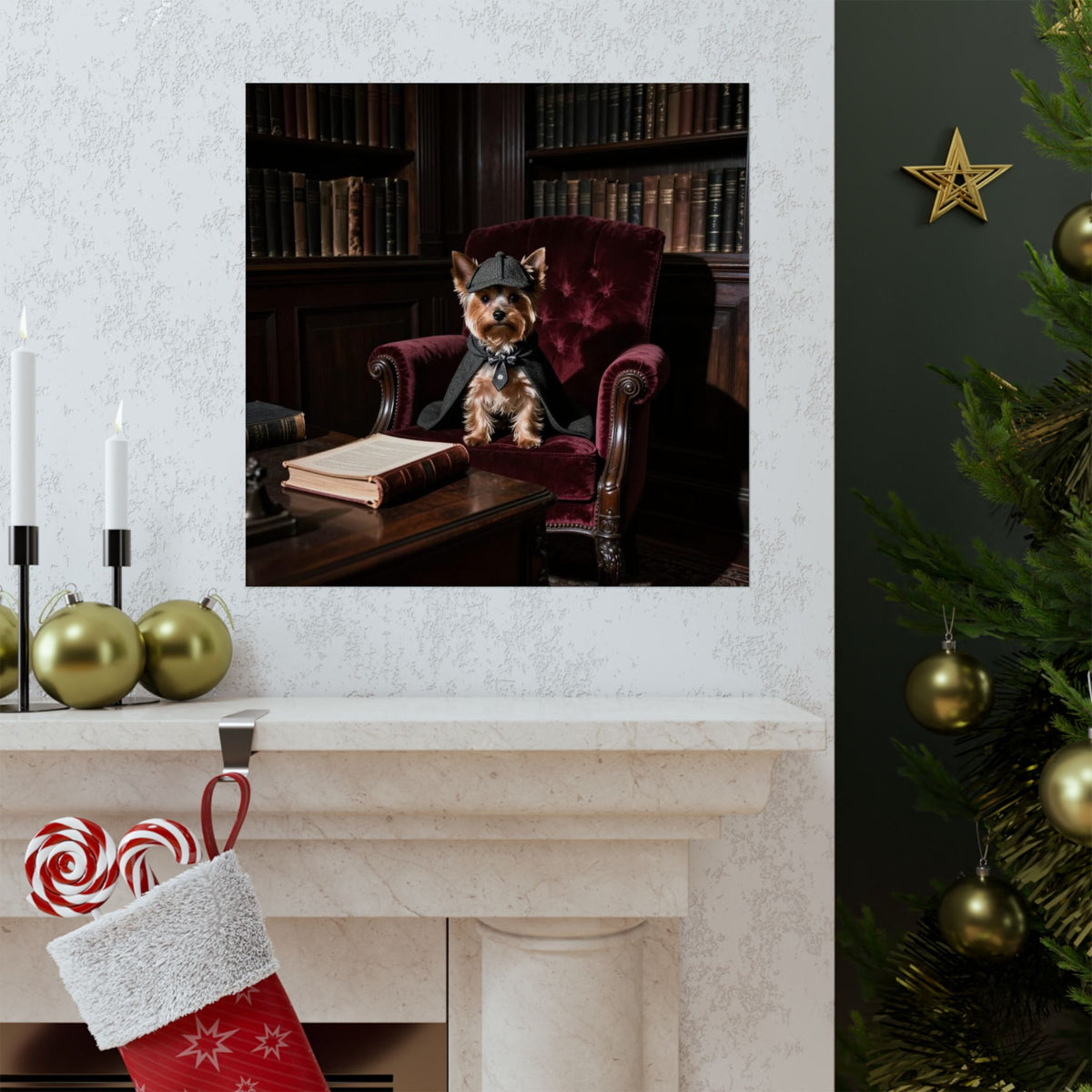 Digital download Yorkshire Terrier Detective Vintage Library Poster