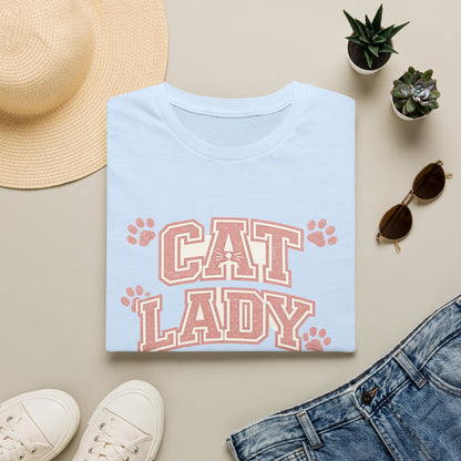 Cat Lady T-Shirt — Cute Pink Paw Print Graphic Tee for Cat Lovers