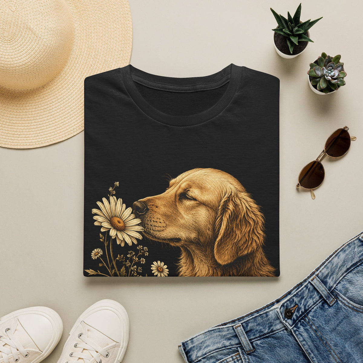 Golden Retriever & Daisies T-Shirt — Floral Dog Lover Tee