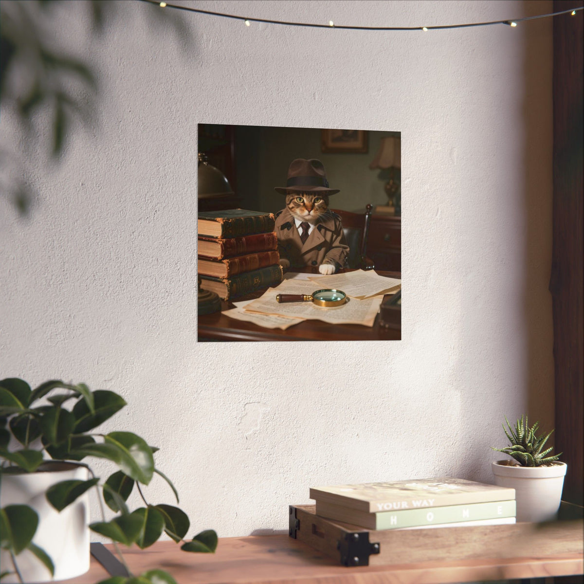 Digital download Detective Cat Poster — Vintage Sleuth Matte Vertical Wall Art