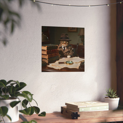 Digital download Detective Cat Poster — Vintage Sleuth Matte Vertical Wall Art