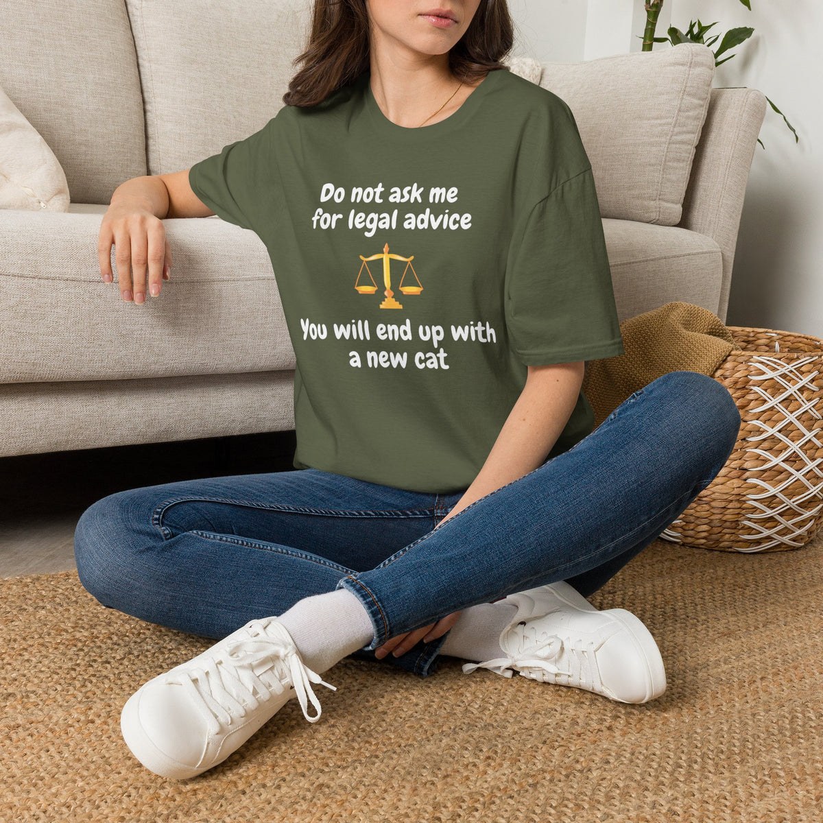 Do Not Ask Me For Legal Advice T‑Shirt — Funny Lawyer Cat Scales Tee