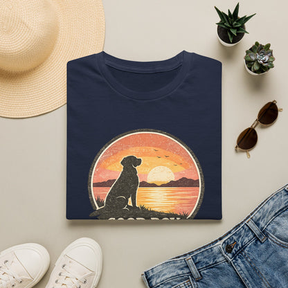 Dog Sunset T-Shirt — "Good Boy" Retro Beach Graphic Tee