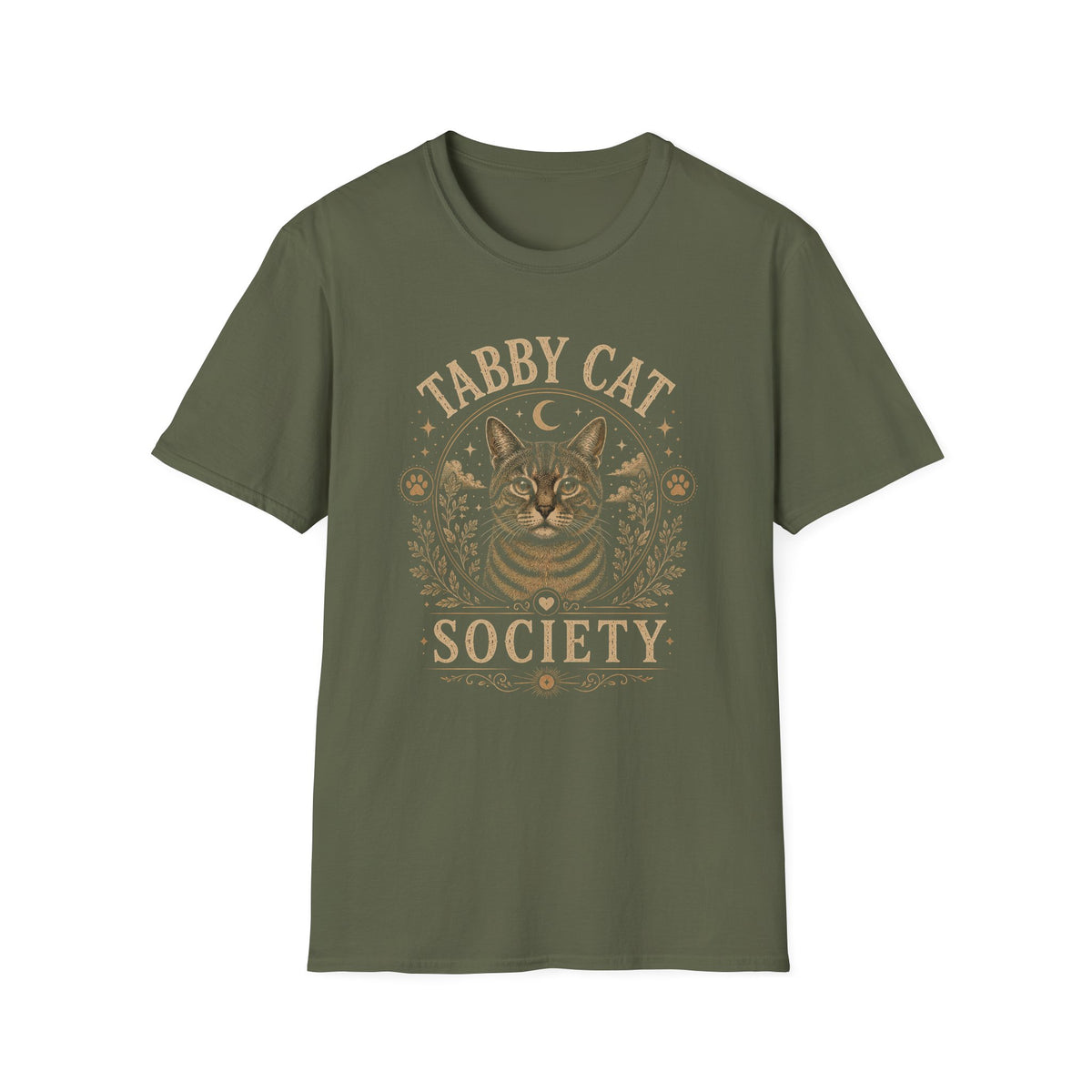 Tabby Cat Society T-Shirt — Vintage Moon & Paw Graphic Cat Lover Tee