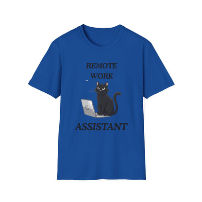 Remote Work Assistant T-Shirt — Cute Black Cat Laptop Tee for WFH