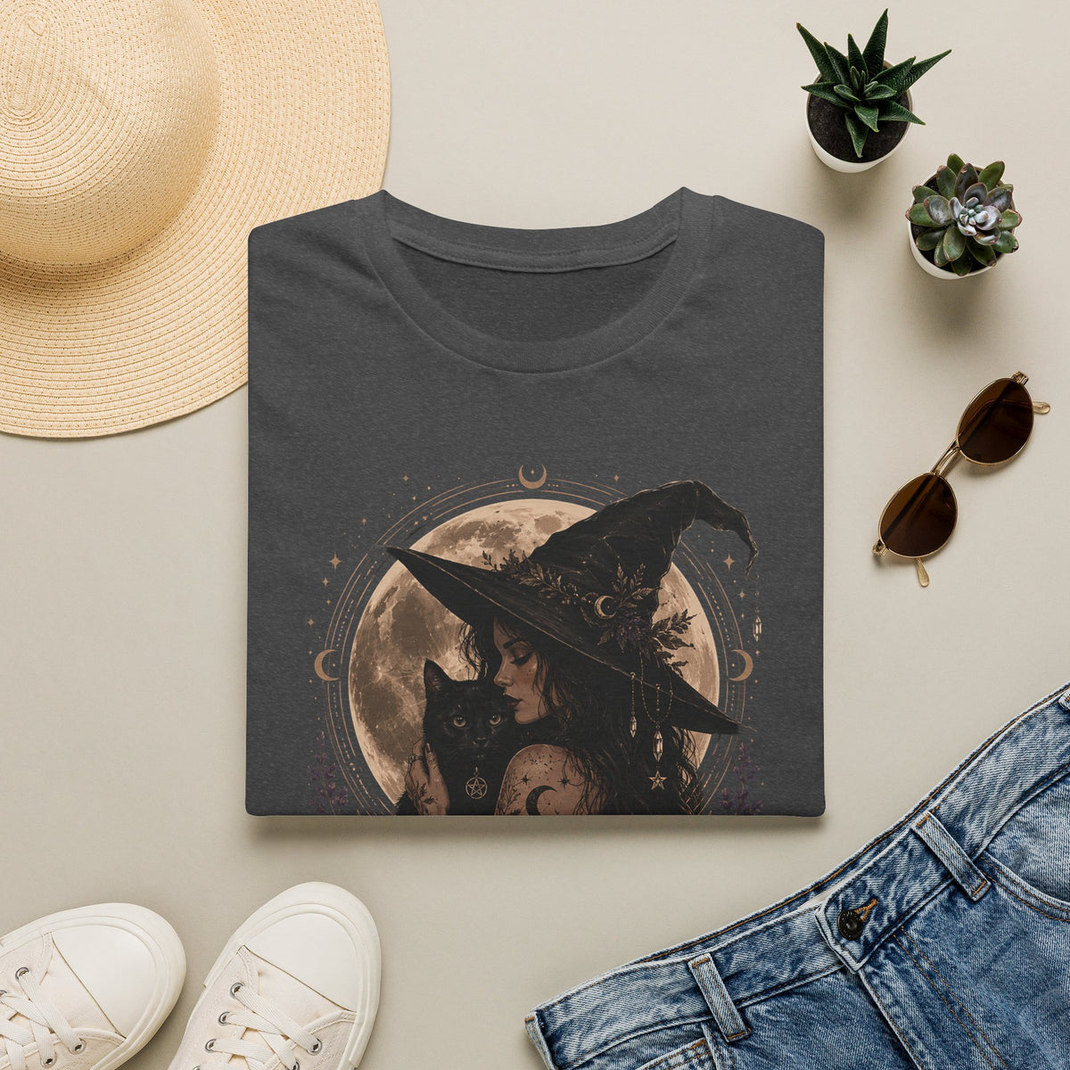 Witch Cat Moon T-Shirt – Gothic Witchcraft Graphic Tee