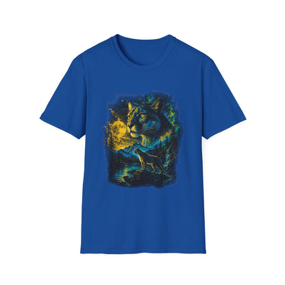 Moon T-Shirt — Neon Cosmic Big Cat Graphic Tee
