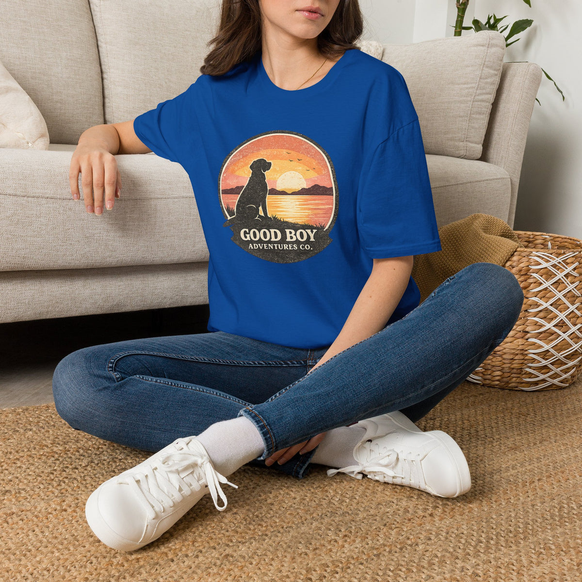 Dog Sunset T-Shirt — "Good Boy" Retro Beach Graphic Tee