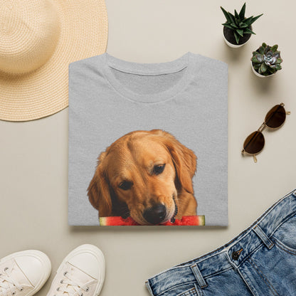 Dog Eating Watermelon T-Shirt — Cute Golden Retriever Summer Tee