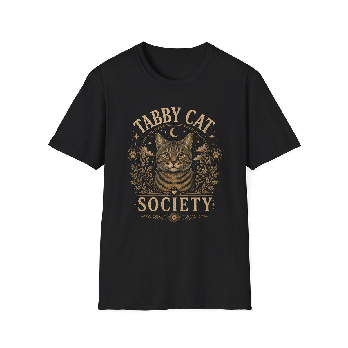 Tabby Cat Society T-Shirt — Vintage Moon & Paw Graphic Cat Lover Tee