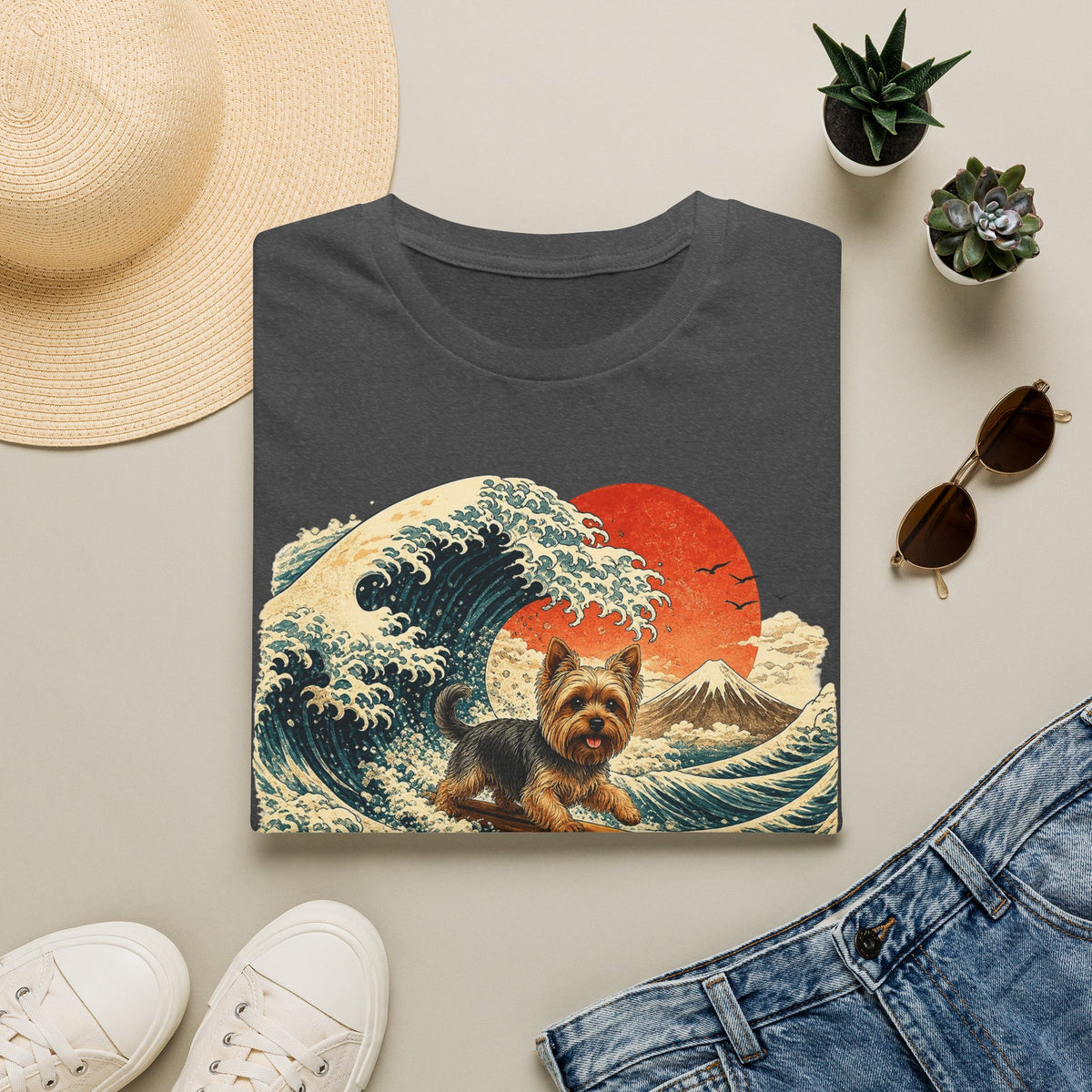 Yorkshire Terrier Wave T-Shirt — Japanese Wave Surf Dog Graphic Tee