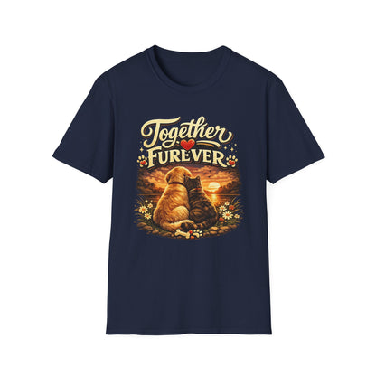 T-Shirt — "Together Furever" Dog and cat Sunset Graphic Tee