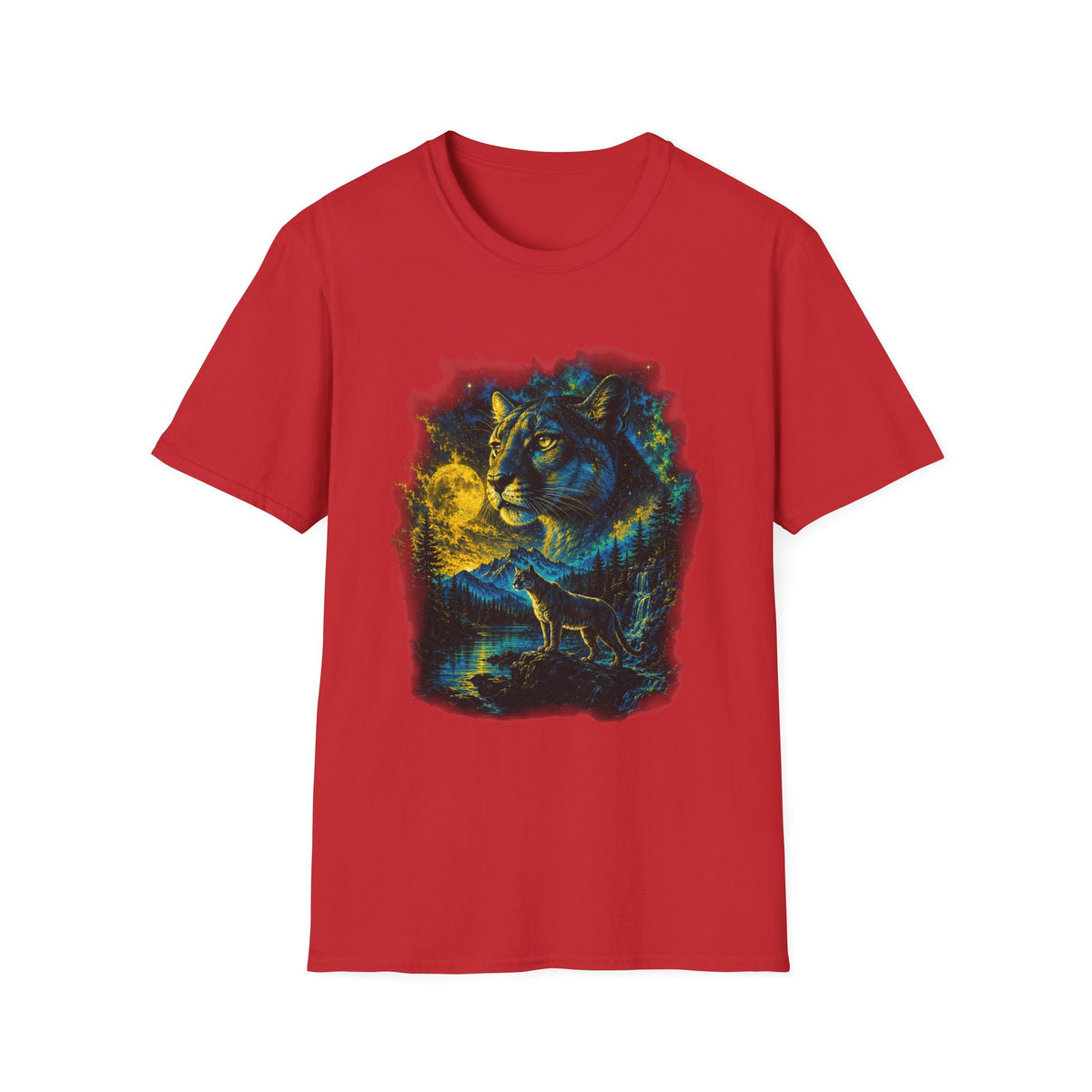 Moon T-Shirt — Neon Cosmic Big Cat Graphic Tee